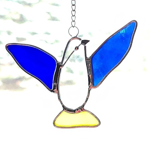 ADORABLE Stained Glass Minis LOT of 4 Hanging Stained Glass HEART BUTTERFLY BIRD - Picture 2 of 5